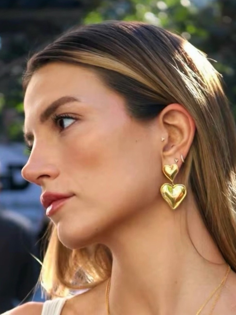 18K Gold Plated Double Heart Drop Earrings